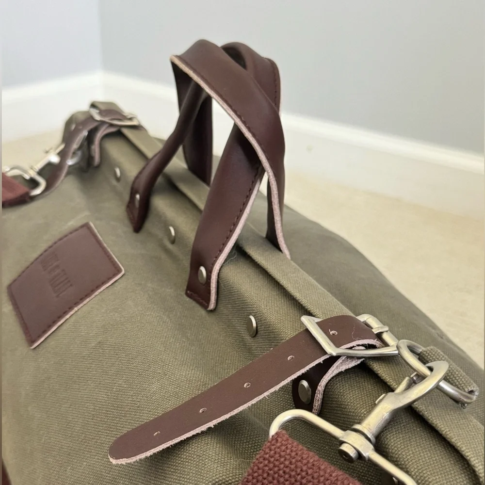 Line of Trade Green Canvas Duffel Weekender Bag with Brown Leather Accents